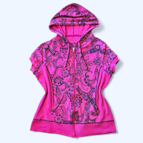 Y2K Pink Floral Short Sleeve Hoodie by Danskin! - Picture 1 of 6